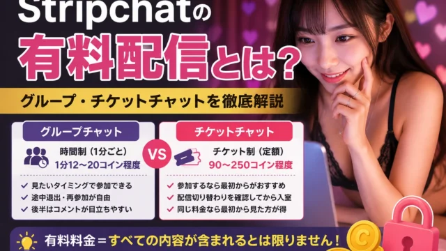ストリップチャットの有料配信とは？無料配信との違い・グループ・チケットチャットを徹底解説